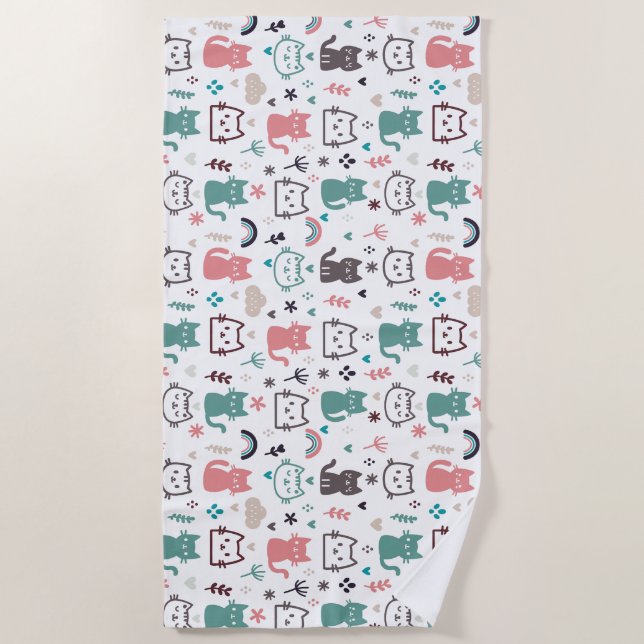 Cute Cats Pattern Beach Towel (Front)