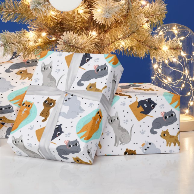 Cute cats Pattern Birthday for Cats Wrapping Paper (Holidays)