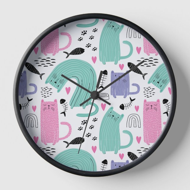 Cute Cats Pattern Clock (Front)