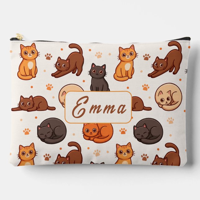 Cute Cats Pattern Custom Monogram Name Kids Accessory Pouch (Front)