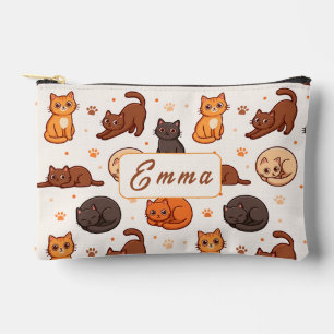Cute Cats Pattern Custom Monogram Name Kids Accessory Pouch
