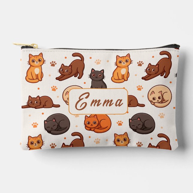 Cute Cats Pattern Custom Monogram Name Kids Accessory Pouch (Front)