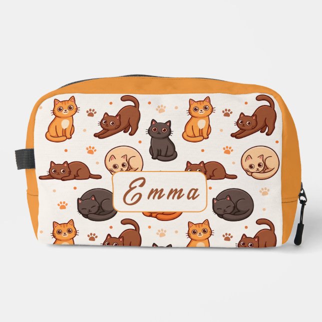 Cute Cats Pattern Custom Monogram Name Kids Dopp Kit (Front)