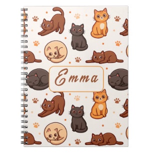 Cute Cats Pattern Custom Monogram Name Kids Notebook