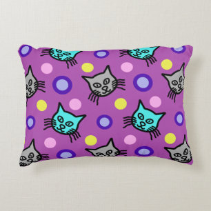 Cute Cats Pattern in Violet Accent Pillow