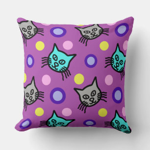 Cute Cats Pattern in Violet Big Throw Pillow