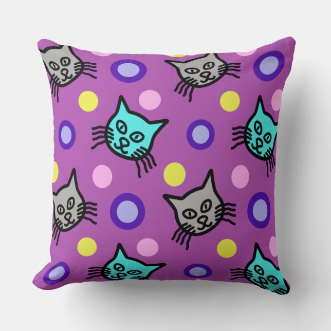 Cute Cats Pattern in Violet Big Throw Pillow (Front)