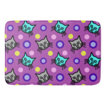 Cute Cats Pattern in Violet Large Bath Mat