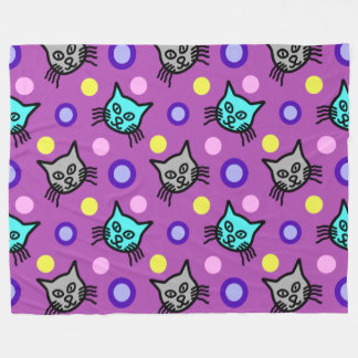 Cute Cats Pattern in Violet Large Fleece Blanket