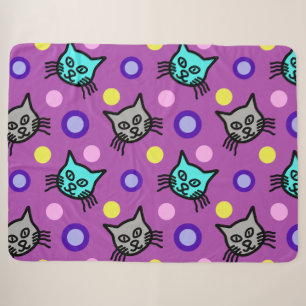 Cute Cats Pattern in Violet Large Sherpa Blanket