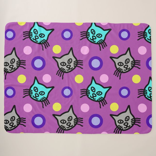 Cute Cats Pattern in Violet Large Sherpa Blanket (Front (Horizontal))