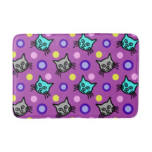 Cute Cats Pattern in Violet Medium Bath Mat