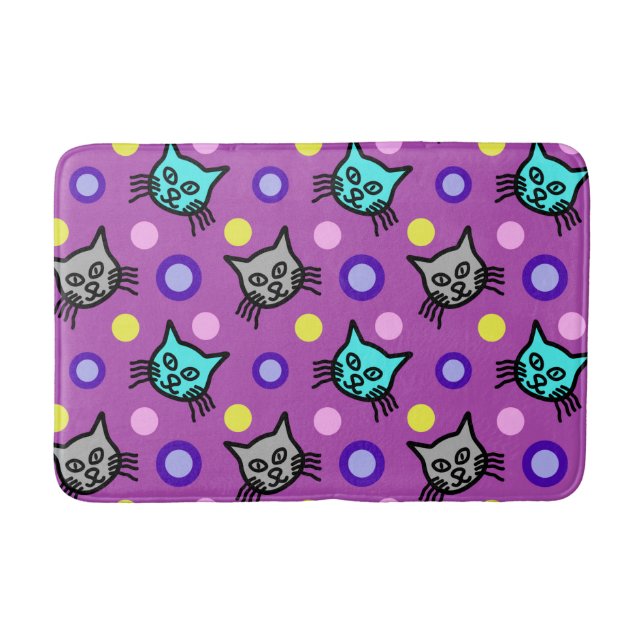 Cute Cats Pattern in Violet Medium Bath Mat (Front)