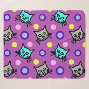 Cute Cats Pattern in Violet Medium Sherpa Blanket