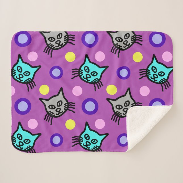 Cute Cats Pattern in Violet Small Sherpa Blanket (Front (Horizontal))