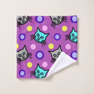 Cute Cats Pattern in Violet Washcloth Wash Cloth