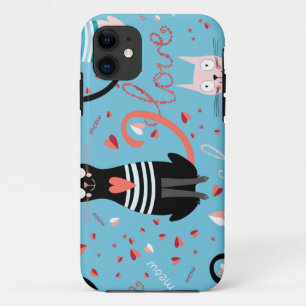 Cute cats pattern on a blue background Case-Mate iPhone case