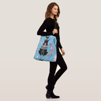Cute cats pattern on a blue background crossbody bag