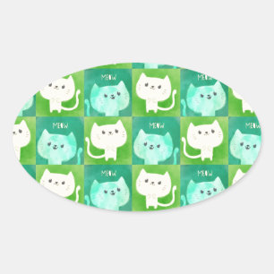 Cute Cats Pattern Oval Sticker