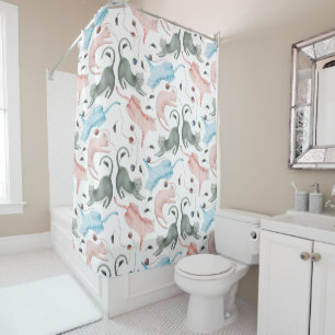 Cute Cats Pattern Pastel Watercolors Illustration Shower Curtain