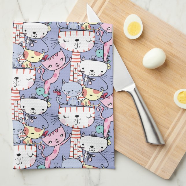 Cute Cats Pattern Tea Towel (Quarter Fold)