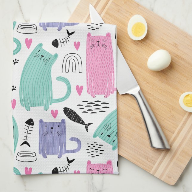 Cute Cats Pattern Tea Towel (Quarter Fold)
