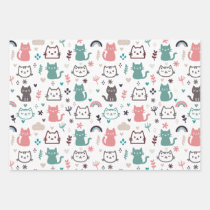 Cute Cats Pattern Wrapping Paper Sheet