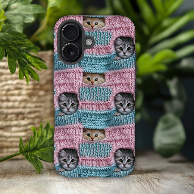 Cute Cats Pink Blue Knitting Girly Case-Mate iPhone Case (Creator Uploaded)