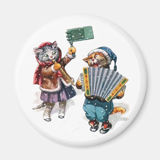 Cute Cats Play the Accordion in the Snow Magnet (Front)