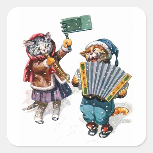 Cute Cats Play the Accordion in the Snow Square Sticker (Front)