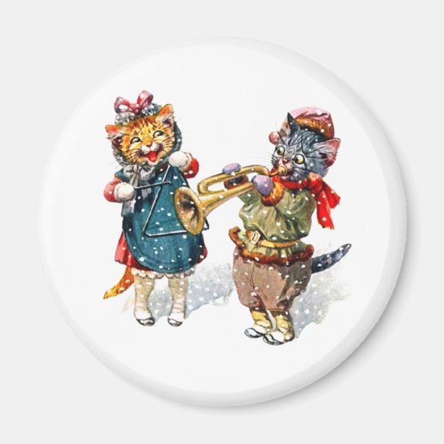 Cute Cats Play the Trumpet & Triangle in the Snow Magnet (Front)