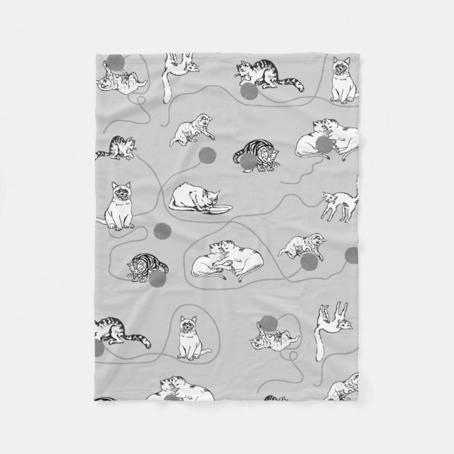 Cute Cats Playing & Being Naughty Pattern Fleece Blanket (Front)