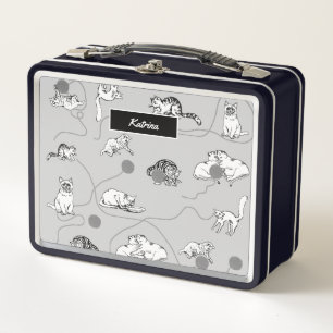 Cute Cats Playing & Being Naughty Pattern Metal Lunch Box