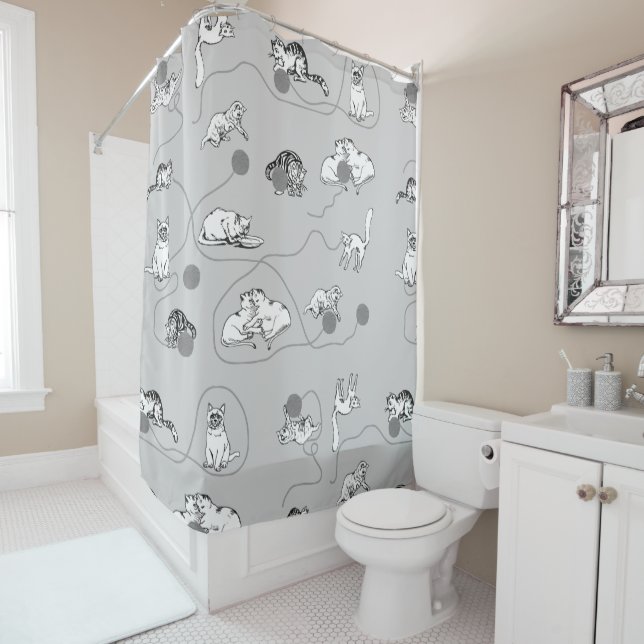 Cute Cats Playing & Being Naughty Pattern  Shower Curtain (In Situ)
