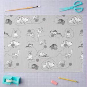Cute Cats Playing & Being Naughty Pattern Tissue Paper