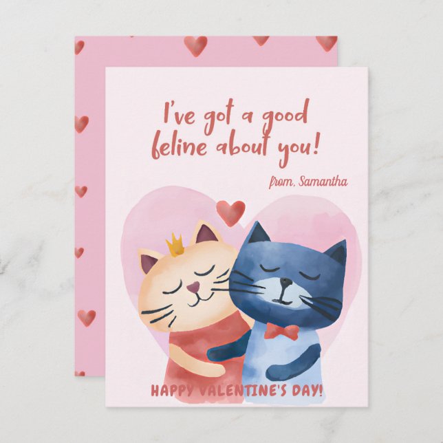 Cute Cats Punny Funny Kids Valentines Day Holiday Card (Front/Back)