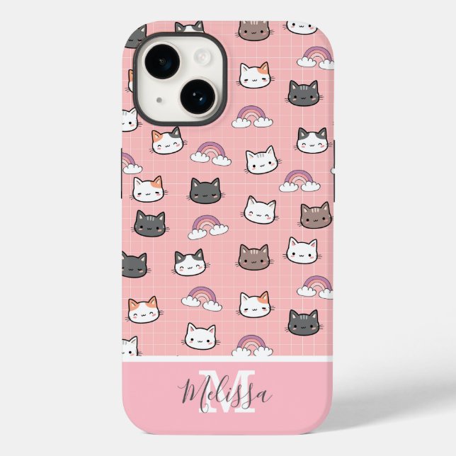 Cute Cats & Rainbow Monogram  Case-Mate iPhone Case (Back)