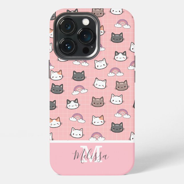 Cute Cats & Rainbow Monogram  iPhone Case (Back)