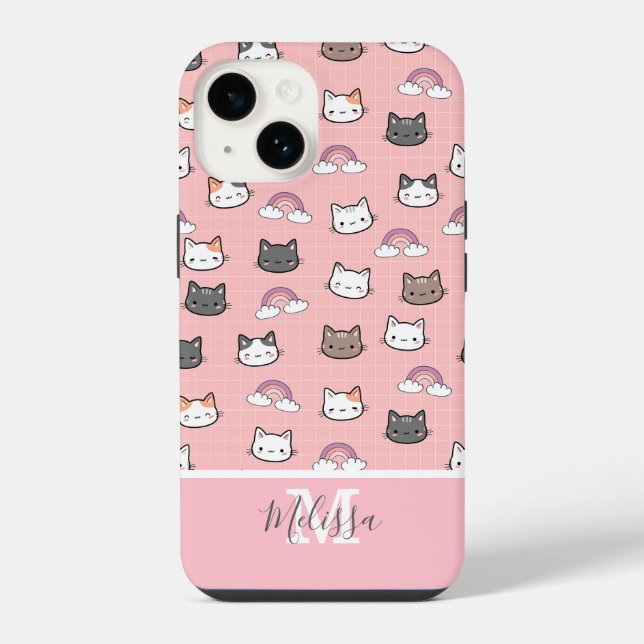 Cute Cats & Rainbow Monogram  iPhone Case (Back)