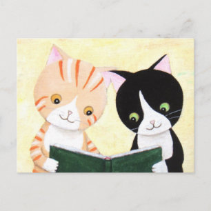 Cute Cats Reading Books Post Card