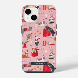 Cute cats retro Christmas pink iPhone 14 Case