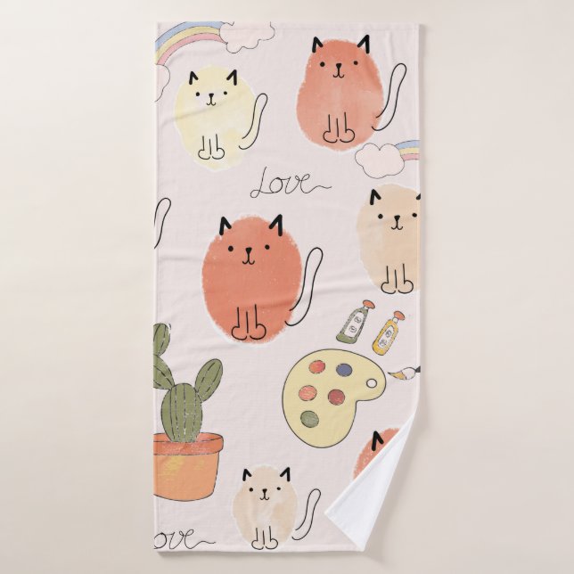 Cute cats seamless pattern bath towel (Bath Towel)