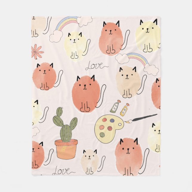 Cute cats seamless pattern fleece blanket (Front)