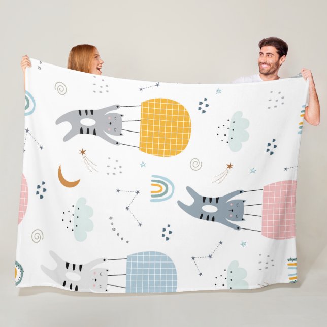 Cute Cats Seamless Pattern Fleece Blanket (In Situ)
