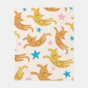 Cute cats seamless pattern with stars funny drawin fleece blanket