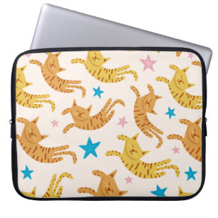 Cute cats seamless pattern with stars funny drawin laptop sleeve
