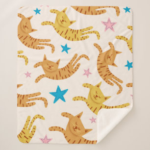Cute cats seamless pattern with stars funny drawin sherpa blanket