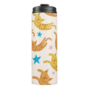 Cute cats seamless pattern with stars funny drawin thermal tumbler
