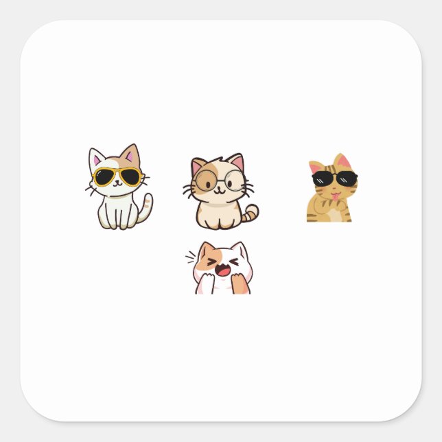 Cute cats square sticker (Front)