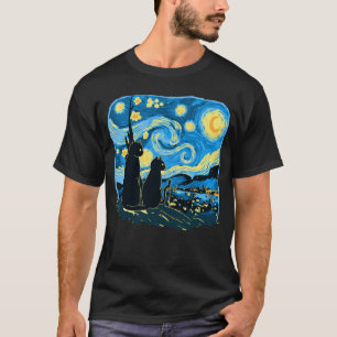 Cute Cats Starry Night Van Gogh Father Mother Son T-Shirt